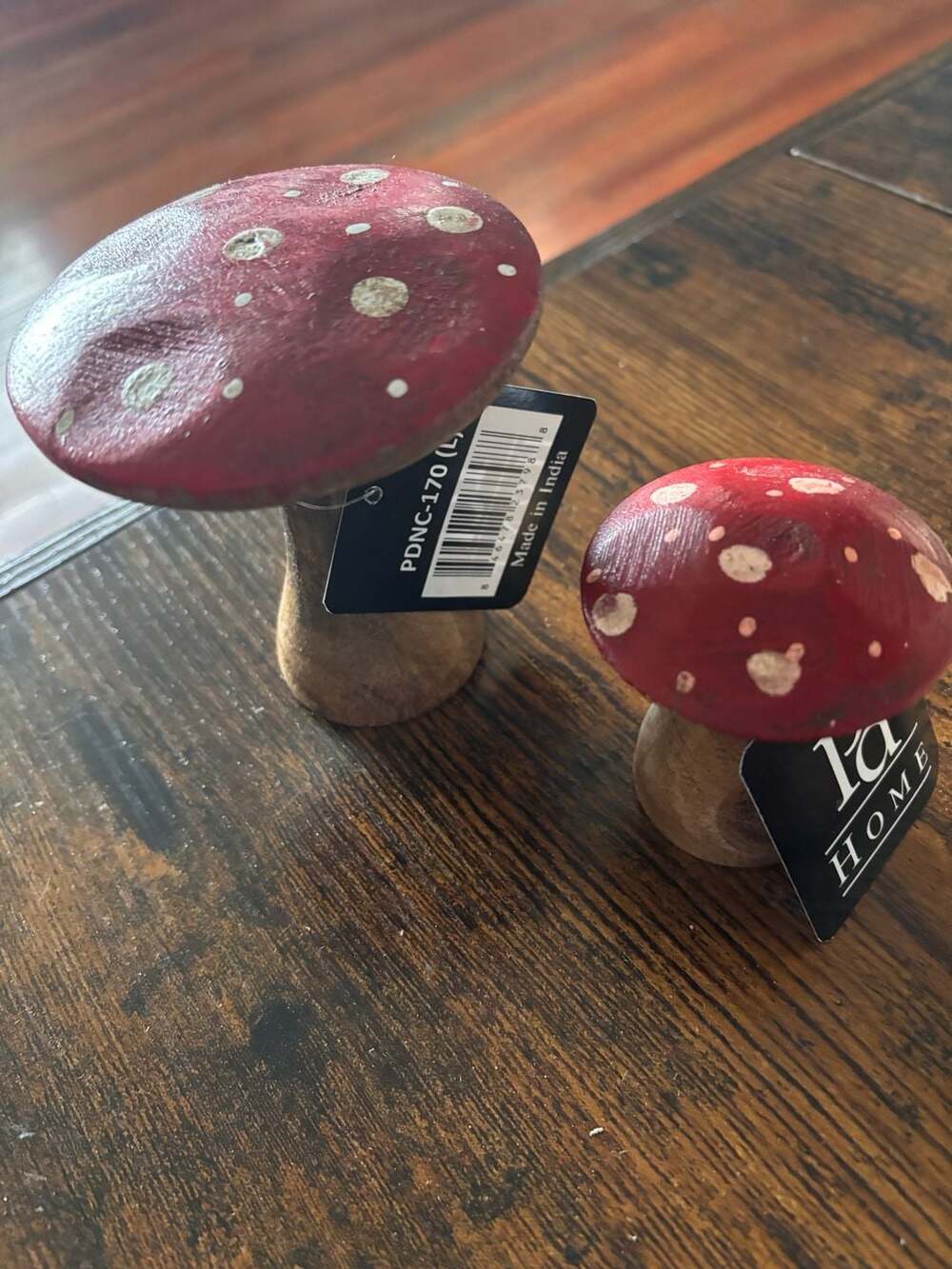 Wooden Red and White Mushroom Figurines,Set of 2-8sets available-price is per se